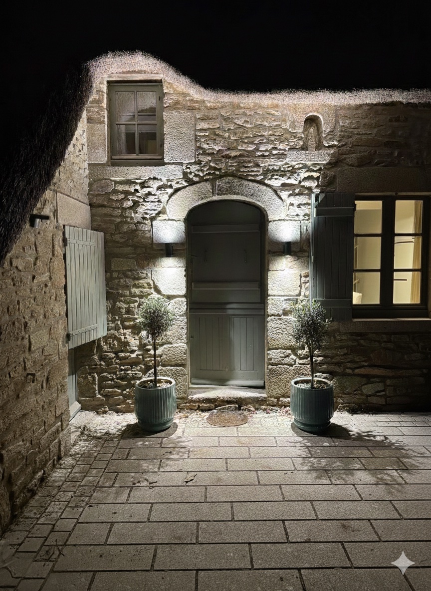 Entrée de la villa de nuit