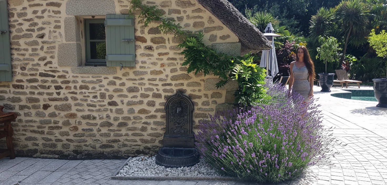 Fontaine et lavandes